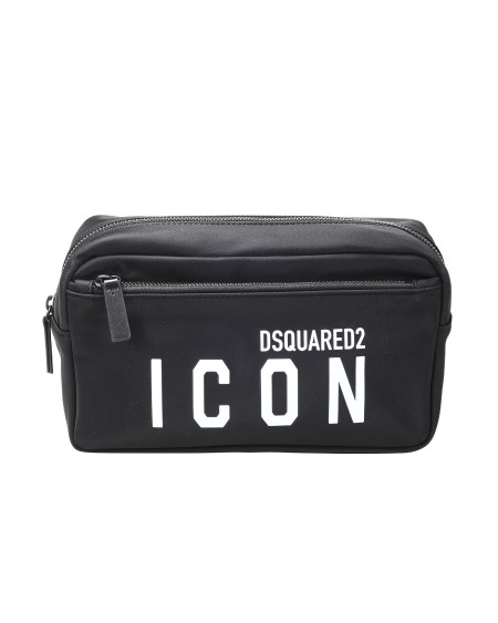 Shop DSQUARED2  Beauty: DSQUARED2 Be Icon beauty case in nylon.
Front pocket with zip.
Zip closure.
Internal logo label.
Inside pocket.
"DSQUARED2 ICON" print on the front.
Dimensions: 15x25x8cm.
Composition: 100% Polyester.
Made in China.. BYM0028 11703199-M436